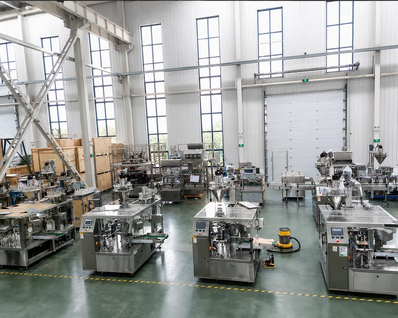 Factory workshop with stainless steel grinding and packaging lines ready for export packing