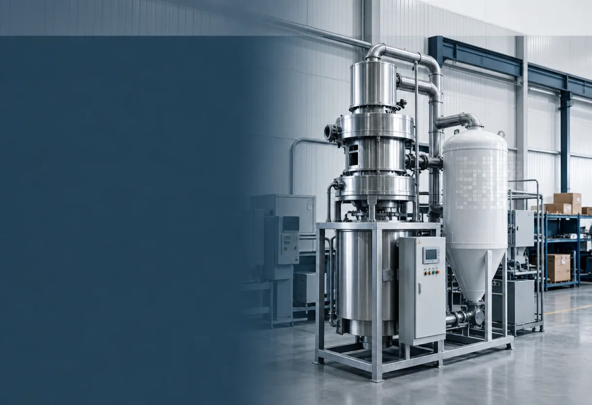 Línea industrial de procesamiento de polvo con área visual clara para el título principal