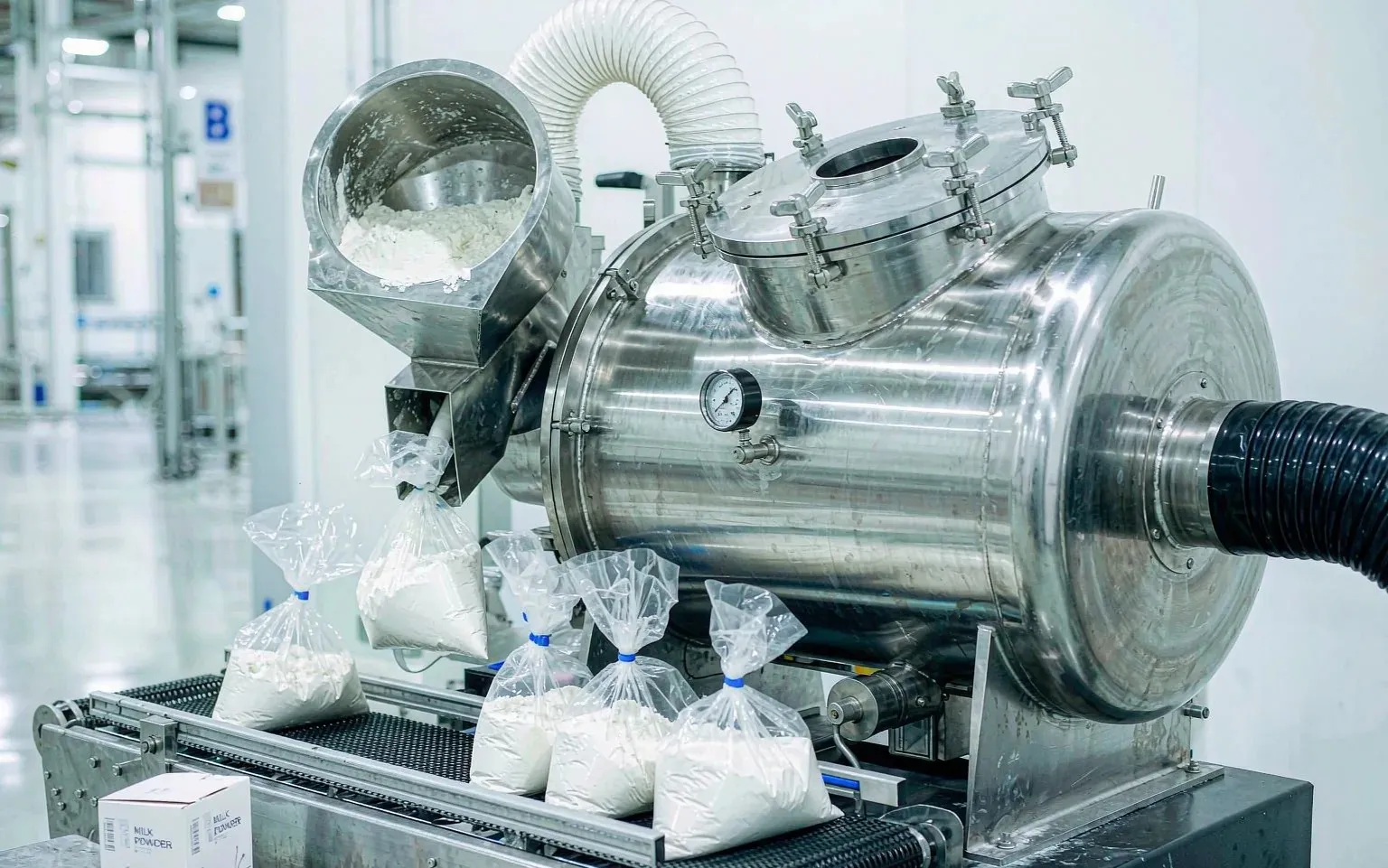 Pin mill processing line producing fine powder for food, pharma and chemical industries