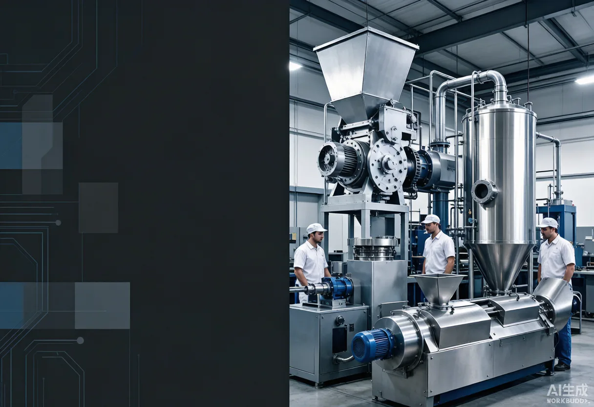 Industrial grinding and mixing workshop with clean space for overlaid commercial text