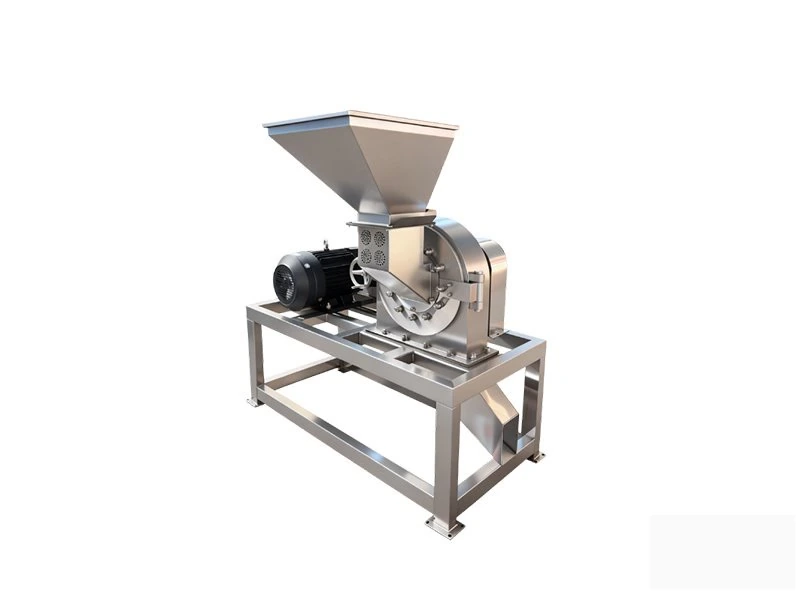 Stainless steel food grade sugar grinder with hopper and motor for bakery and beverage processing